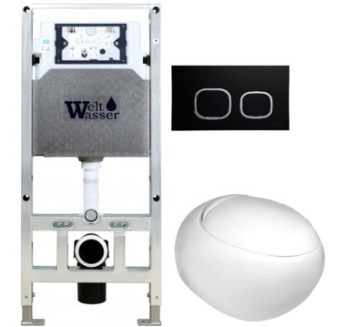 Комплект унитаза WeltWasser Jeckenbach 004 с инсталляцией AMBERG 506 ST белый с сиденьем микролифт и клавишей смыва AMBERG RD-BL черный матовый 39700₽