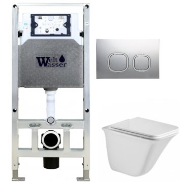 Комплект унитаза WeltWasser Rotbach 004 с инсталляцией AMBERG 506 ST белый, с сиденьем микролифт и клавишей смыва AMBERG RD-MT CR хром матовый