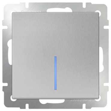 Выключатель встраиваемый Werkel WL06-SW-1G-2W-LED одноклавишный проходной с индикатором серебряный 509₽