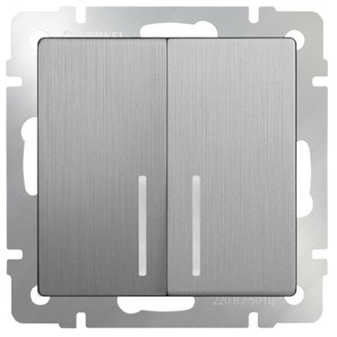 Выключатель встраиваемый Werkel WL09-SW-2G-2W-LED двухклавишный проходной с индикатором серебряный рифленый 749₽