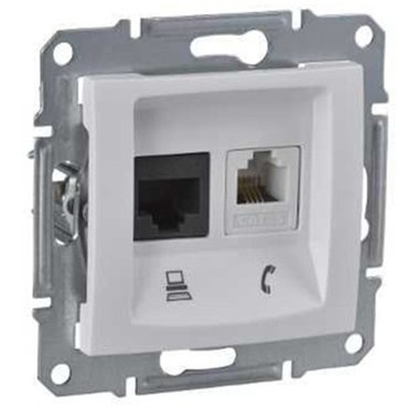 Механизм телефонно-компьютерной розетки Schneider Electric Sedna SDN5100121 RJ11RJ45 двойной белый 730₽
