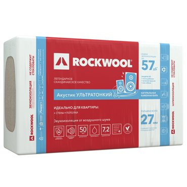Базальтовая вата Rockwool Акустик Баттс Про Ультратонкий 1000х600х27 мм 12 плит в упаковке 1720₽