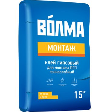 Клей гипсовый для монтажа ПГП ГКЛ тонкослойный Волма Монтаж 15 кг 330₽