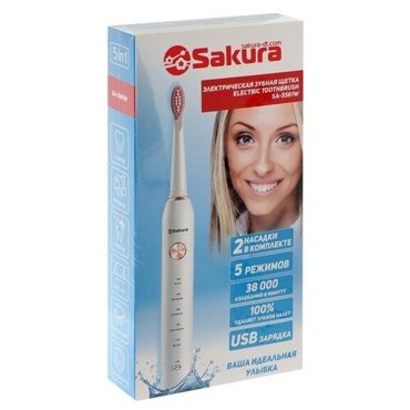 Электрическая зубная щетка Sakura SA-5561W звуковая 38000 двмин 2 насадки розовая 2157₽