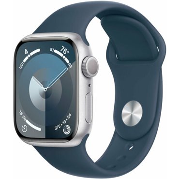 Apple Watch Series 9 41 мм корпус из алюминия серебристого цвета спортивный ремешок цвета грозовой синий размер SM MR903Q 42790₽
