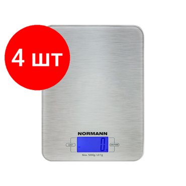 Комплект 4 штук Весы кухонные ASK-266 NORMANN 5 кг стекло 3 мм дисплей 45х23 мм с подсветкой 4396₽