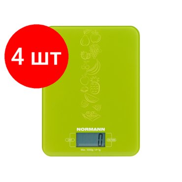 Комплект 4 штук Весы кухонные ASK-269 NORMANN 5 кг стекло 3 мм дисплей 45х23 мм 4105₽
