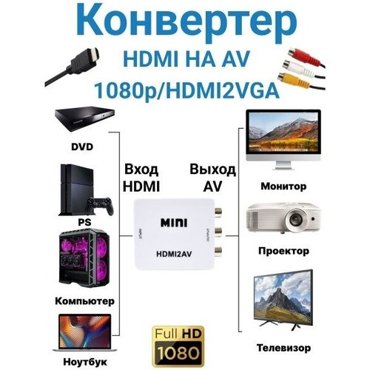 Конвертер AV на HDMI и аудио AV 2 HDMI для монитора CVBS PAL NTSC 2 шт 1042₽