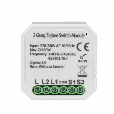 Умный ZigBee микромодуль реле двухканальный без нейтрали Ya-ZB-S04-L 1590₽