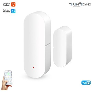 Беспроводной датчик на открывание двери окна Wi-Fi Tuya для умного дома округлый с дистанционным управлением белый 890₽