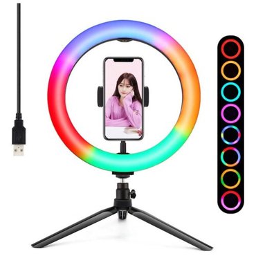 Кольцевая лампа RGB LED MJ26 26 см с держателем для смартфона на настольной треноге15 цветовых схем и 10 ступеней яркости 1199₽