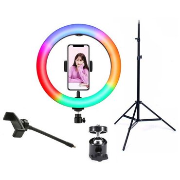 Кольцевая лампа RGB LED MJ33 32 см с держателем для смартфона и штативом 1980₽