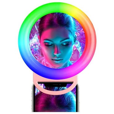 Кольцевая RGB подсветка для смартфона A4S с зажимом розовая 790₽