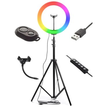 Кольцевая светодиодная лампа LED-лампа RGB LED 26 см Цветная кольцевая лампа со штативом держателем и пультом Лампа для стилиста визажиста 2290₽