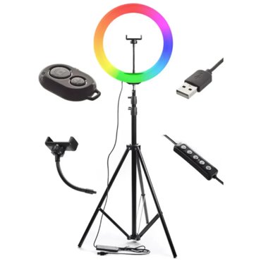 Кольцевая светодиодная лампа KUPLACE LED-лампа RGB LED 33 см Светодиодная кольцевая лампа со штативом и bluetooth пультом в подарок Кольцевая лампа для съемки фото и видео 2980₽