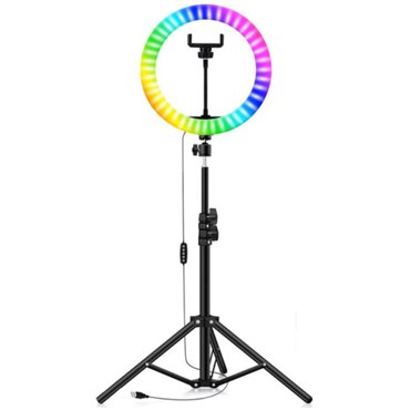 Кольцевая светодиодная лампа цветная мультиколор RGB MJ33 33 см с держателем для смартфона и штативом 21 метра 1698₽