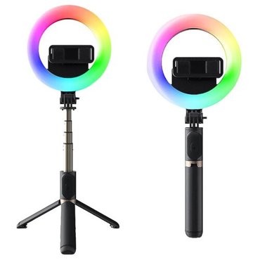 Штатив-монопод MJ07 с кольцевой RGB лампой 16 см Bluetooth пультом длина 85 см 1348₽