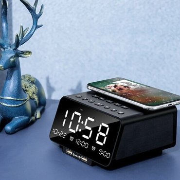 Часы-будильник MyPads Haojan c FM-радио Bluetooth воспроизведение с флешки AUX с беспроводной зарядкой для iPhone 1413ProminiPro MaxPlus 6297₽