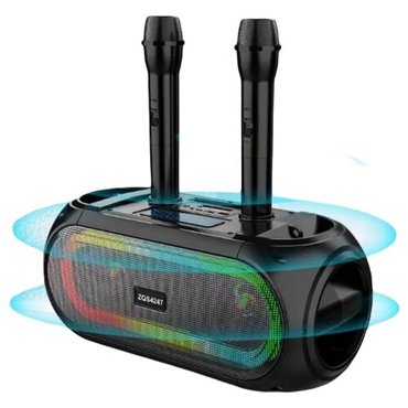 Колонка акустическая портативная ZQS4247 NEW Караоке 2 беспроводных микрофона FMUsb AuxLed дисплейПодсветкаРемень для переноски 3775₽