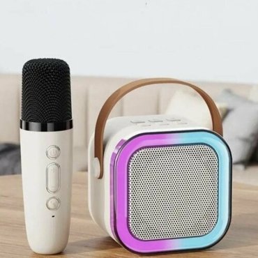 Мини караоке Bluetooth колонка с 1 микрофоном K12 белая 2159₽