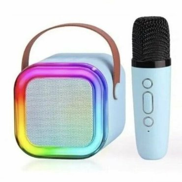 Мини караоке Bluetooth колонка с 1 микрофоном K12 голубая 2159₽