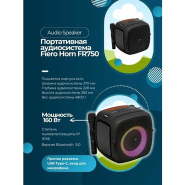Портативная аудиосистема Fiero Horn FR750 черный 15000₽