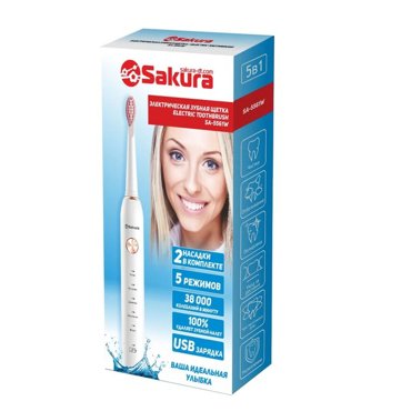 Электрическая зубная щетка Sakura SA-5561W звуковая 38000 двмин 2 насадки розовая 1079₽
