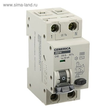 Дифференциальный автомат IEK GENERICA АВДТ 32 2п 40 А х-ка С 30 мА 6 кА MAD25-5-040-C 37425 715₽