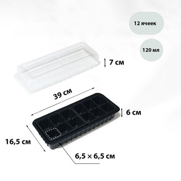 Мини-парник для рассады 40 16 13 см 2 вставки 12 ячеек чёрный Greengo 90₽