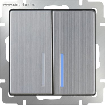 Выключатель двухклавишный проходной с подсветкой WL02-SW-2G-2W-LED цвет никель 1340₽