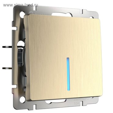 Выключатель одноклавишный проходной с подсветкой WL10-SW-1G-2W-LED цвет шампань 1020₽