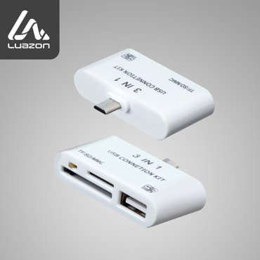 Картридер-OTG LuazON LNCR-100 адаптер microUSB разъемы USB microSD SD белый 139₽