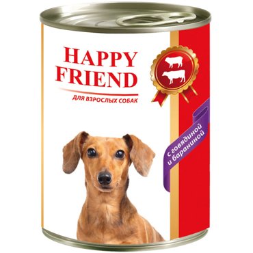 Корм для собак HAPPY FRIEND С говядиной и бараниной 410 г 179₽