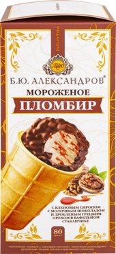 Мороженое БЮАлександров Пломбир с кленовым сиропом с молочным шоколадом и грецким орехом 80г 114₽