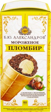 Мороженое БЮАлександров Пломбир с ванилью с молочным шоколадом и фундуком 80г 114₽