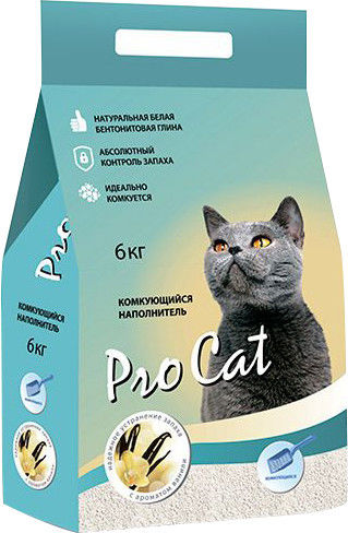 Наполнитель для кошачьего туалета Pro Cat Vanilla комкующийся из экстра белой глины 6кг 990₽