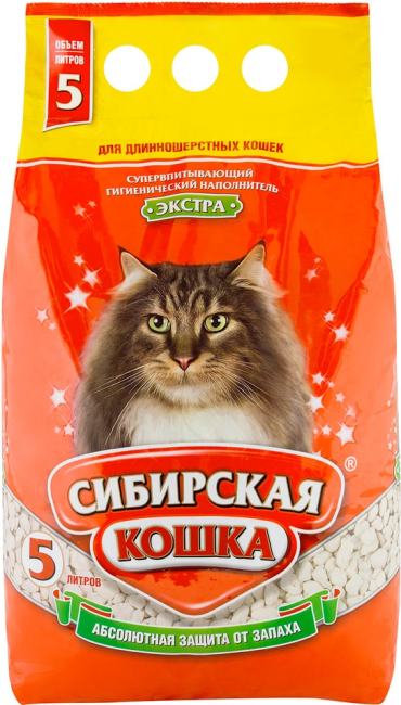 Наполнитель для кошачьего туалета Сибирская кошка Экстра для длинношерстных кошек впитывающий 5л 296₽