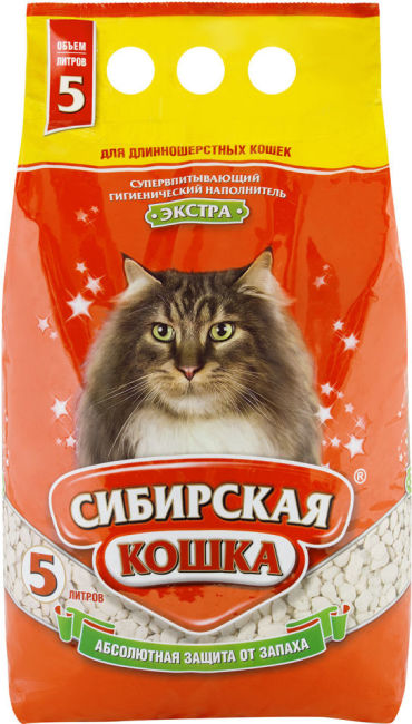 Наполнитель для кошачьего туалета Сибирская кошка Экстра для длинношерстных кошек впитывающий 5л 211₽
