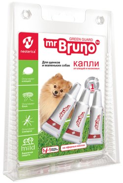 Капли репеллентные Mr Bruno Green Guard для щенков и маленьких собак менее 10кг 1мл 243₽