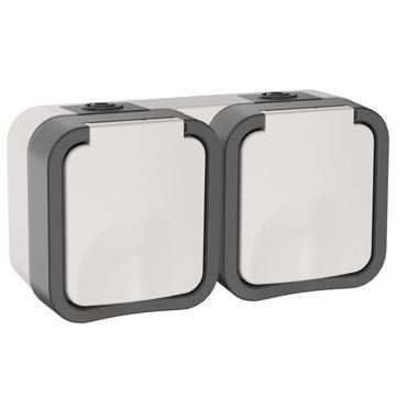 розетка 2 поста IEK Tors 16А горизонтальная IP55 серый белый 1369₽