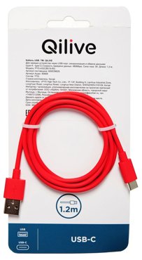 Кабель Qilive USB А- USB-С 3A красный 12 м 460₽
