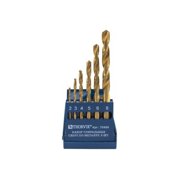 Набор сверл по металлу 6 шт Thorvik TDBS6 2-8 мм HSS TiN 52478 349₽
