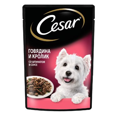 Cesar Влажный корм пауч для собак говядина с кроликом и шпинатом 85 гр 49₽