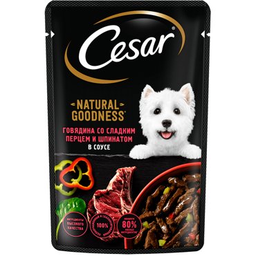 Cesar Влажный корм пауч для собак говядина паприка и шпинат в соусе 80 гр 49₽