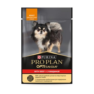 PRO PLAN Opti Savour Влажный корм пауч для взрослых собак мелких и карликовых пород с говядиной в соусе 85 гр 105₽