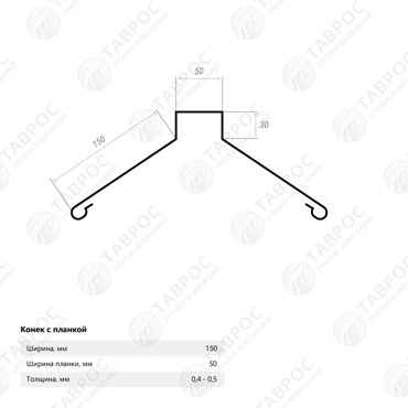 Конёк с планкой Гладкий полиэстер RAL 9005 Глубокий черный 2000x150x50 807₽