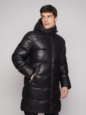 Тёплая куртка из экокожи с капюшоном 4499₽