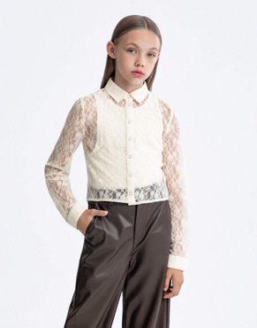Молочная облегающая рубашка из кружева Gloria Jeans 1499₽
