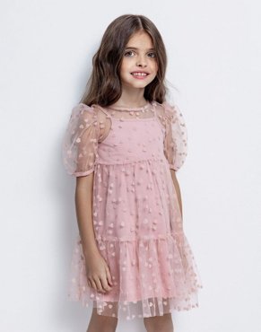 Розовое многоярусное платье из сетки для девочки Gloria Jeans 1399₽