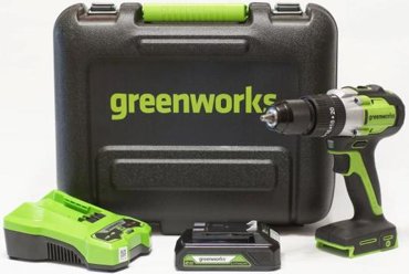 Дрель-шуруповёрт Greenworks GD24DD60K2 1хАКБ 2 Ач и ЗУ в кейсе